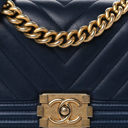 Chanel Calfskin Chevron Quilted Small Boy Flap Navy 2 of 10