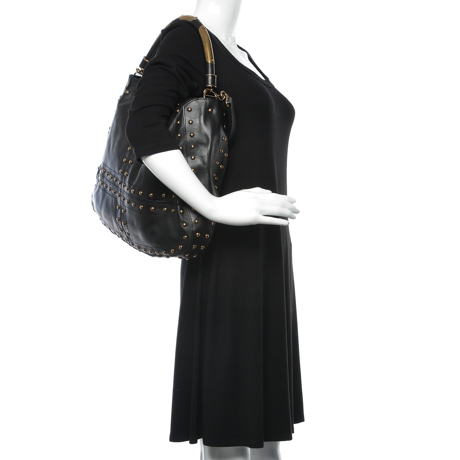 Burberry Calfskin Studded Medium Sampson Hobo Black 3 of 11