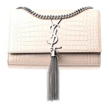 Saint Laurent Calfskin Crocodile Embossed Small Classic Monogram Kate Tassel Satchel Rose Antic 1 of 9