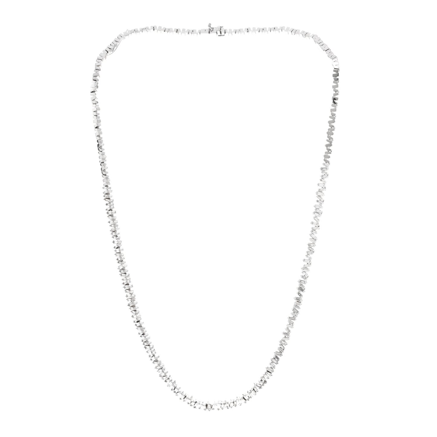 18K White Gold Diamond Mini Fireworks Baguette Tennis Necklace