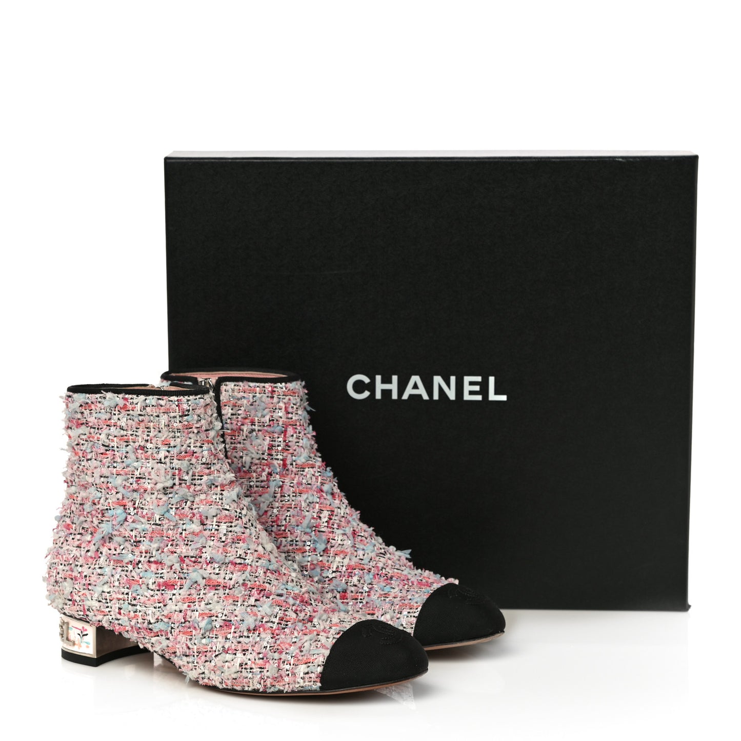 Tweed Cap Toe CC Short Boots 36 Pink Blue Black