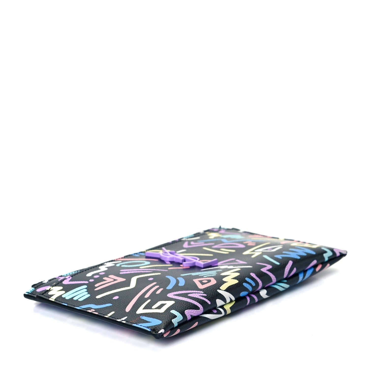 Saint Laurent Grain De Poudre Classic Monogram Multicolor Graphic Print Bill Pouch Black 4 of 7