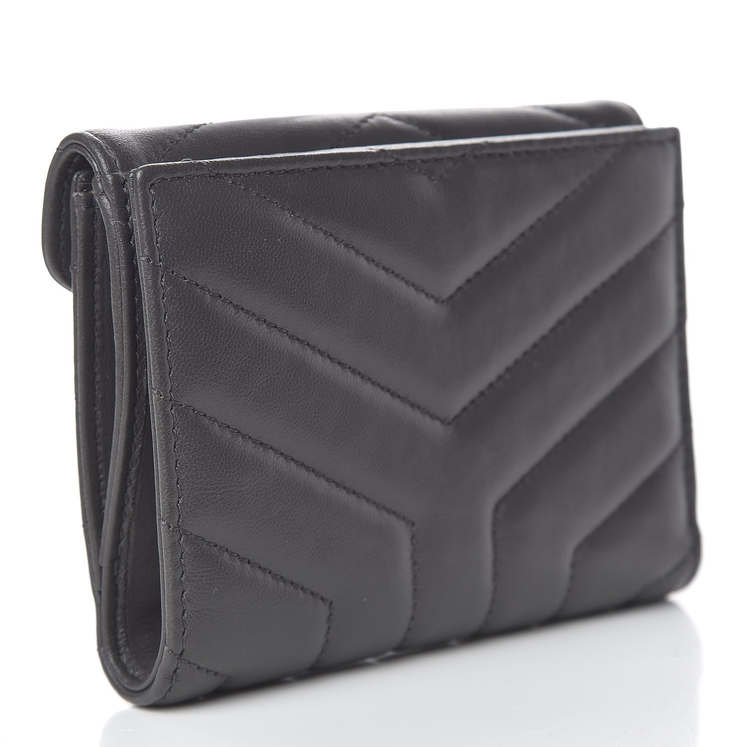 Saint Laurent Lambskin Y Quilted Monogram Compact Loulou Wallet Asphalt 3 of 8