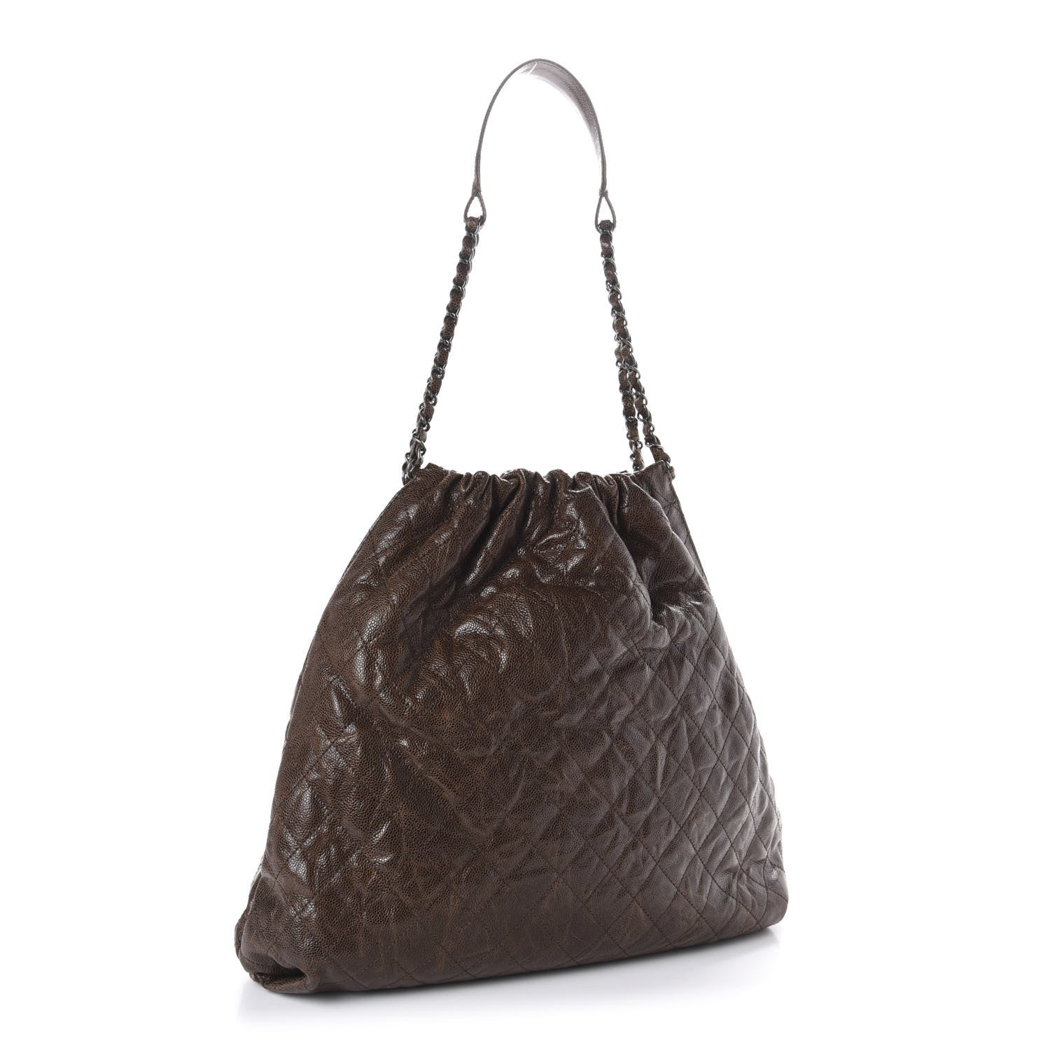 Chanel Distressed Glazed Caviar Quilted Large Elastic Tote Brown 3 of 10
