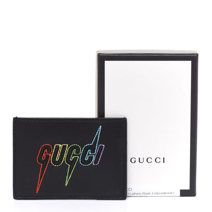 Gucci Calfskin Blade Embroidered Card Case Black 7 of 7