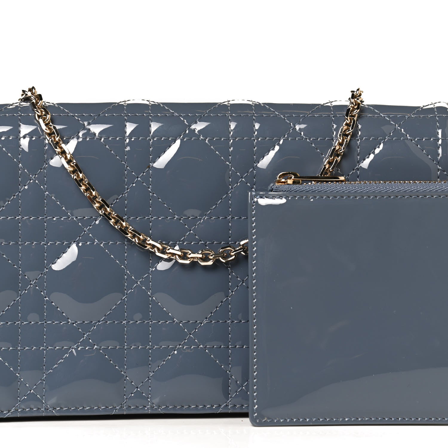 Christian Dior Patent Cannage Lady Dior Clutch Denim Blue 9 of 10