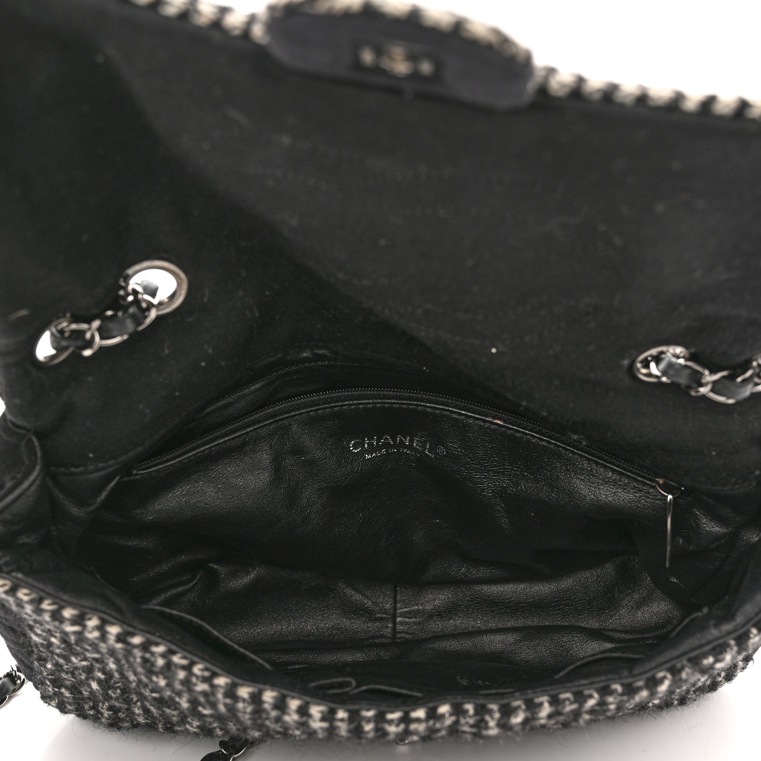 Chanel Tweed Jersey Quilted Medium Flap Black Ecru 4 of 9