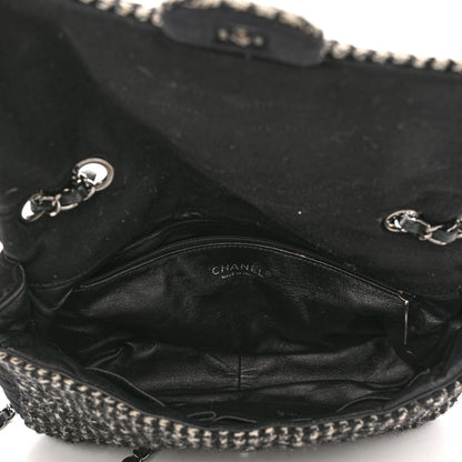 Chanel Tweed Jersey Quilted Medium Flap Black Ecru 4 of 9