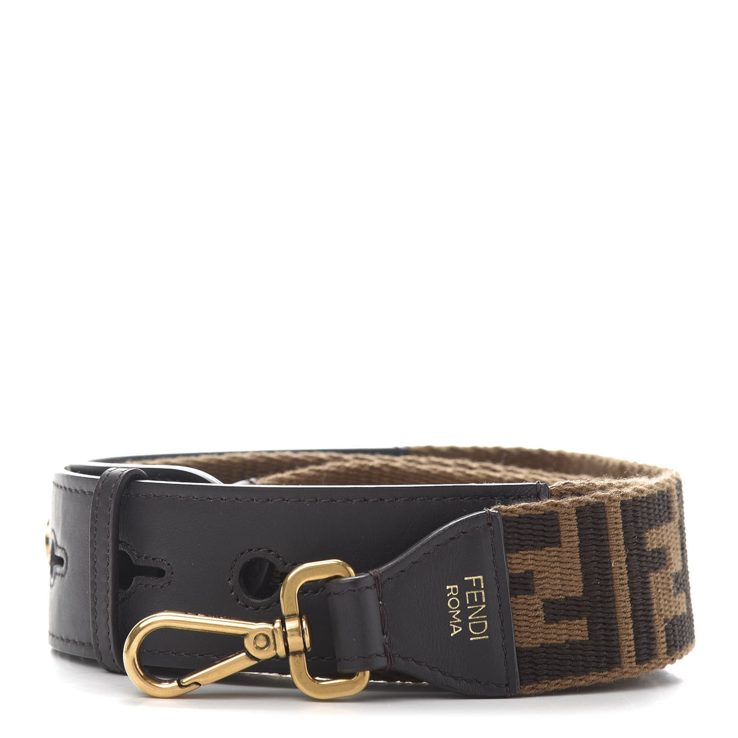 Ribbon Vitello Century FF 1974 Flat Studded Strap You Fango Marrone Ebano