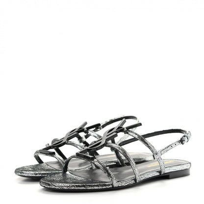 Saint Laurent Calfskin Cassandra Monogram Sandals 36 Argento 3 of 10