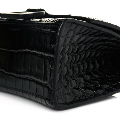 Balenciaga Shiny Calfskin Monochrome Crocodile Embossed Hourglass Top Handle Bag XS Black 6 of 6