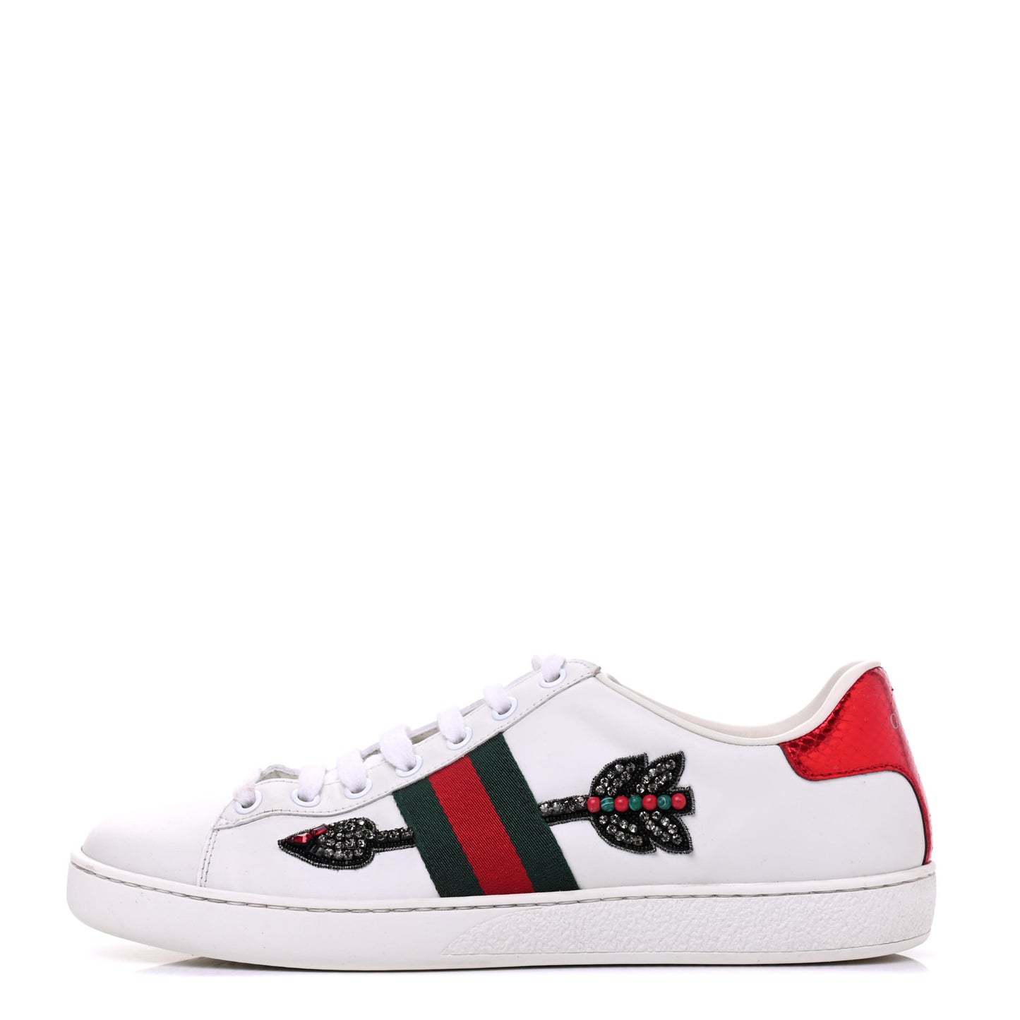 Calfskin Web Studded Womens Arrow Ace Sneakers 40 White