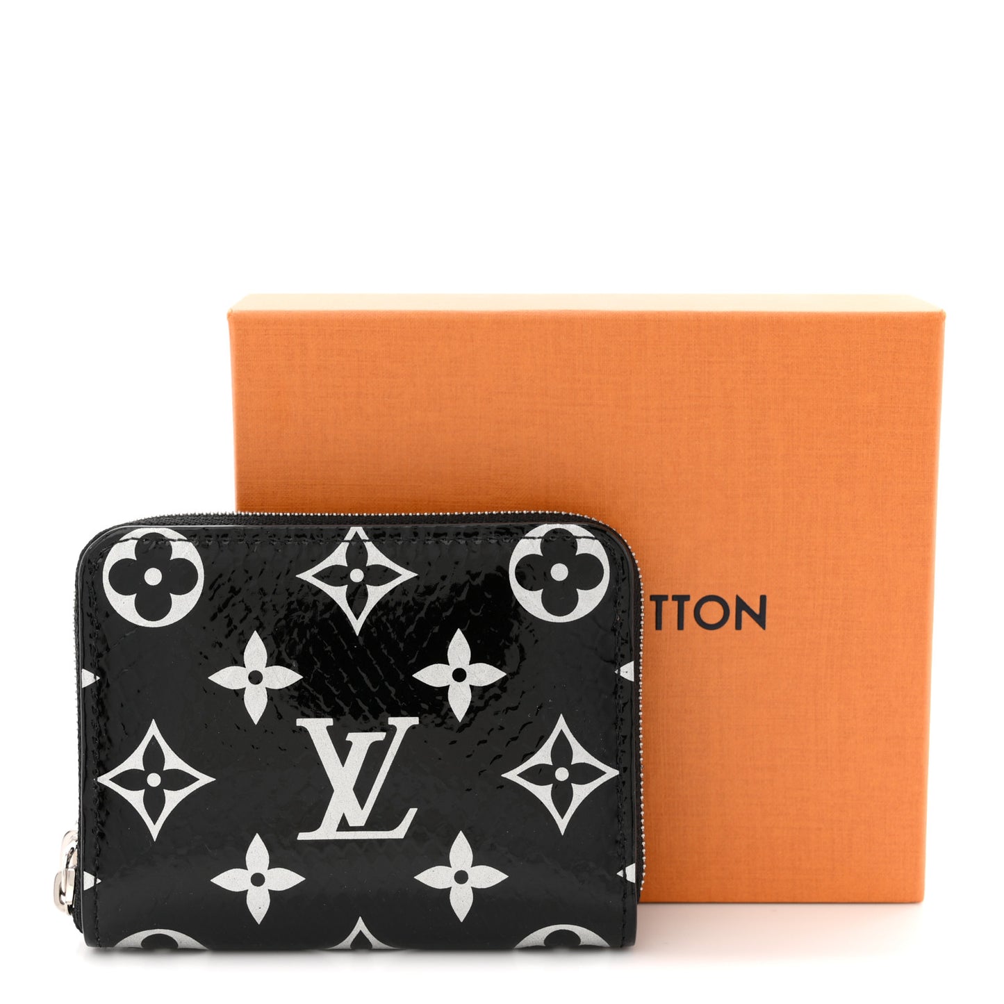 Snakeskin Monogram Zippy Padlock Coin Purse Black