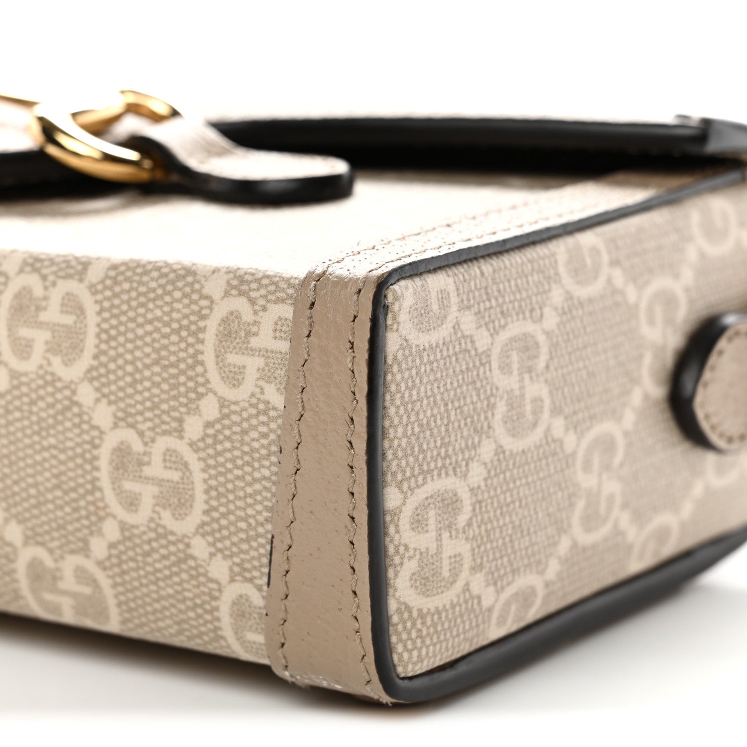 Gucci GG Supreme Monogram Textured Dollar Calfskin Mini Horsebit 1955 Shoulder Bag Beige Mystic White Oatmeal 10 of 11
