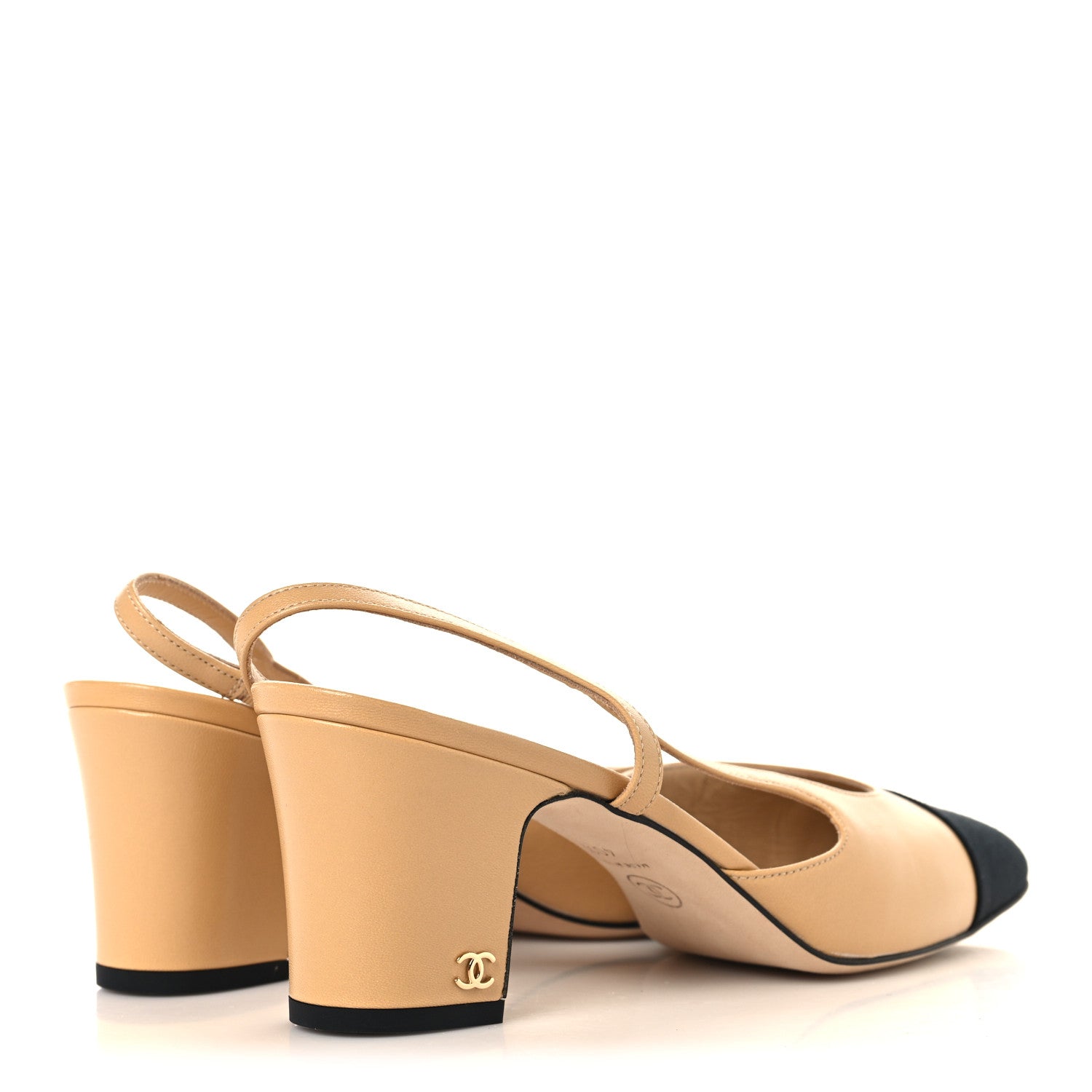 Chanel Goatskin Grosgrain Cap Toe CC Slingback Pumps 40.5 Beige Black 5 of 10