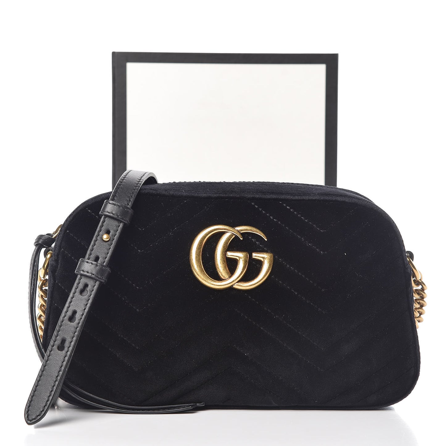 Velvet Matelasse Small GG Marmont Chain Shoulder Bag Black