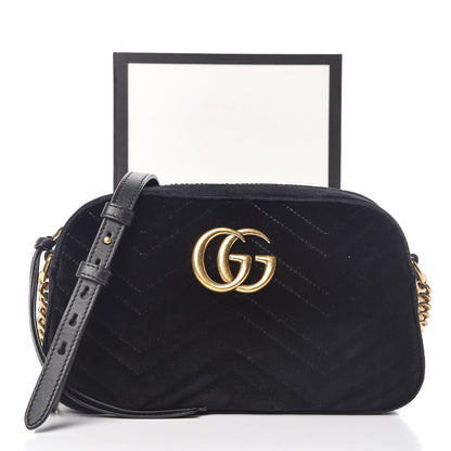 Gucci Velvet Matelasse Small GG Marmont Chain Shoulder Bag Black 21 of 21