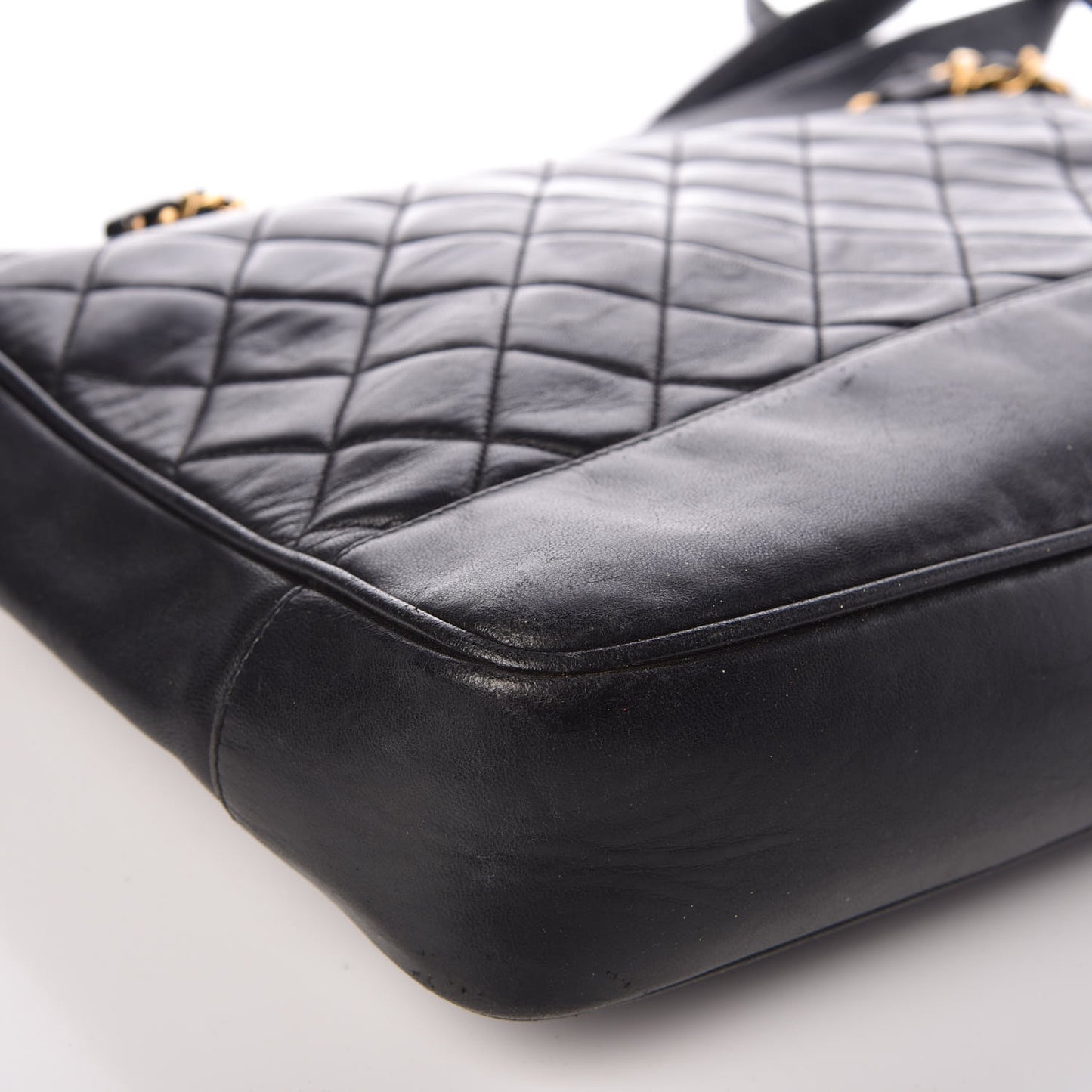 Lambskin Quilted Shopping Tote Black