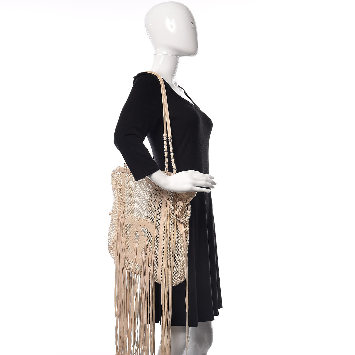 Calfskin Fringe Large La Madrague Tote Dark White