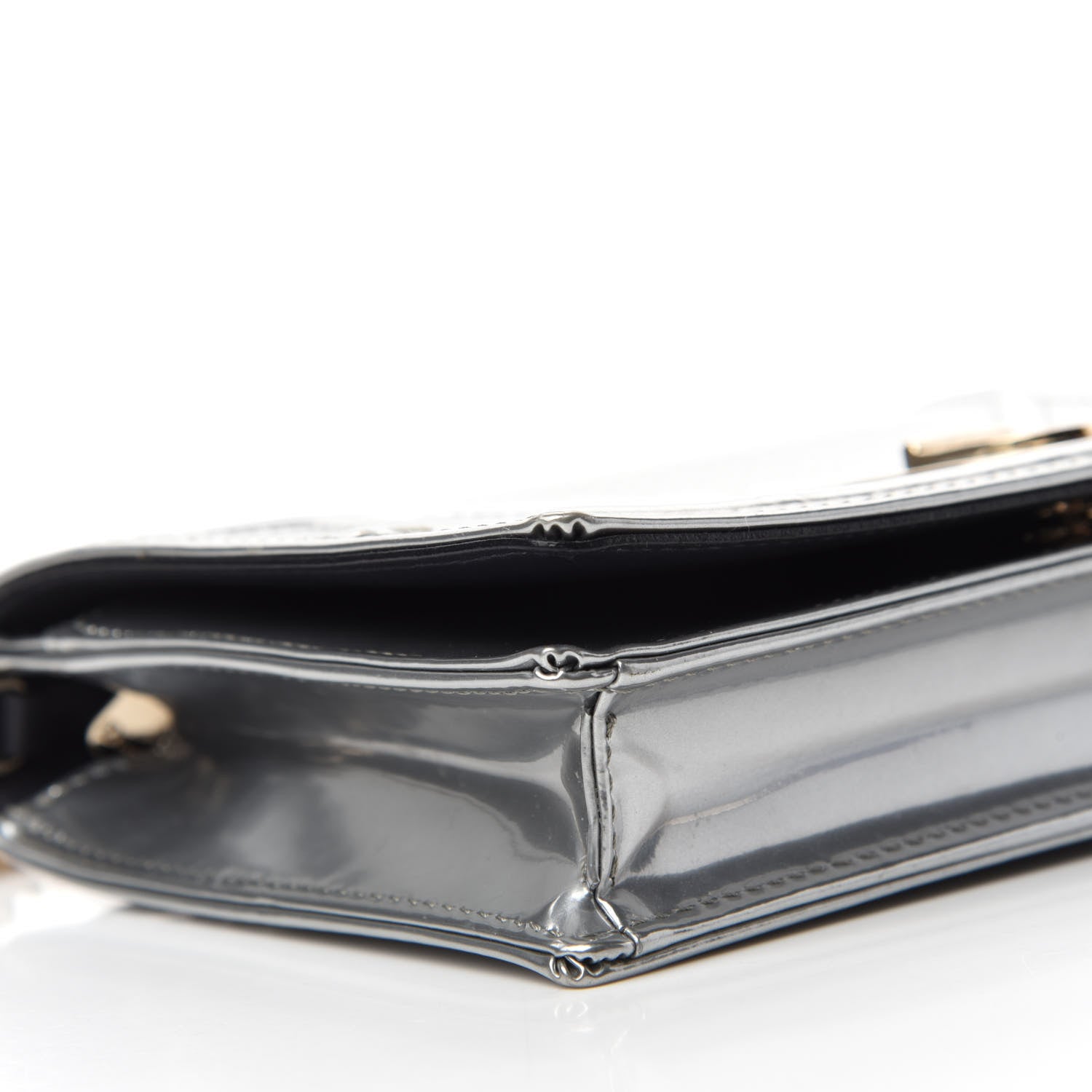 Christian Dior Metallic Patent Micro-Cannage Diorama Wallet on Chain Pouch Silver 6 of 10