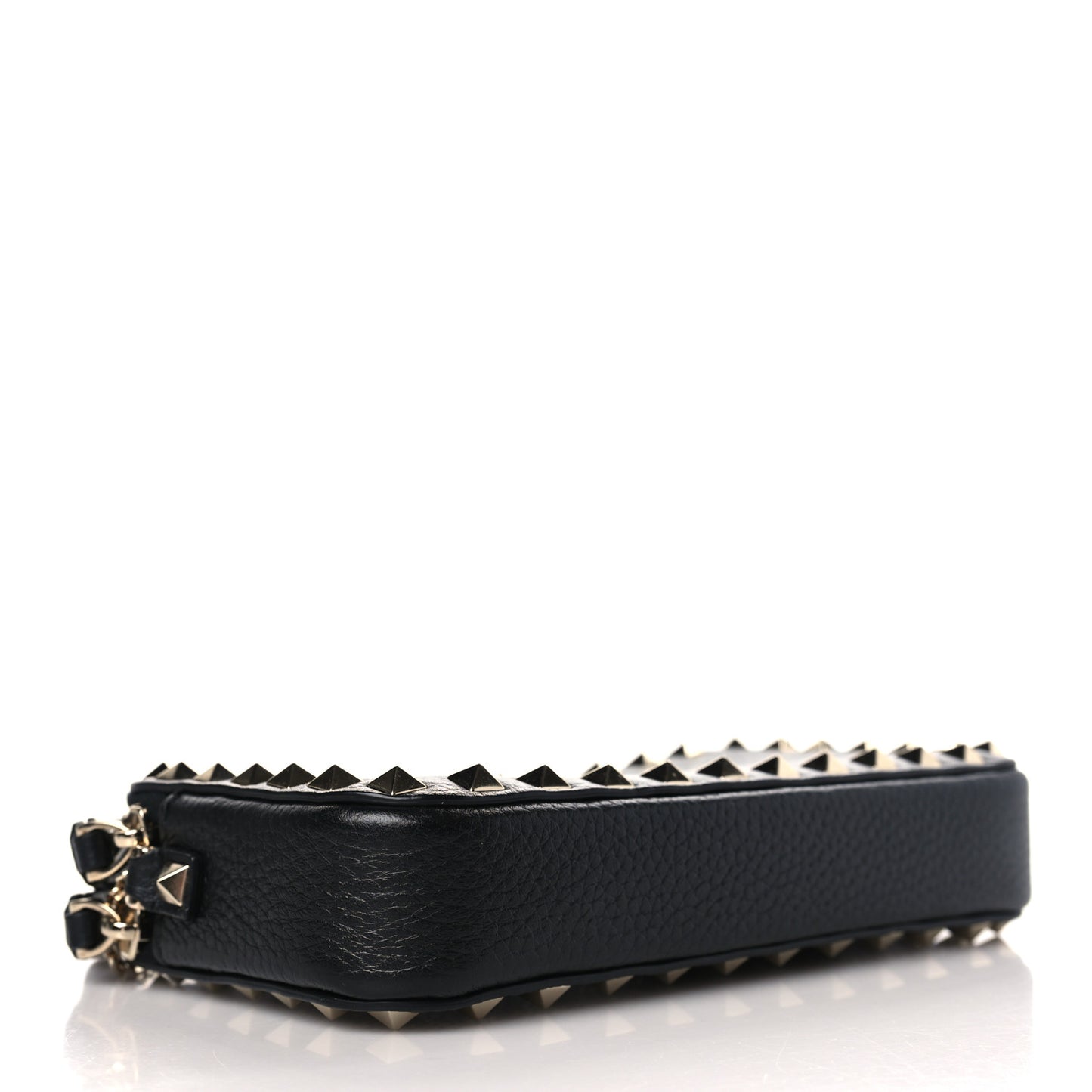 Pebbled Calfskin Rockstud Small Chain Shoulder Bag Black