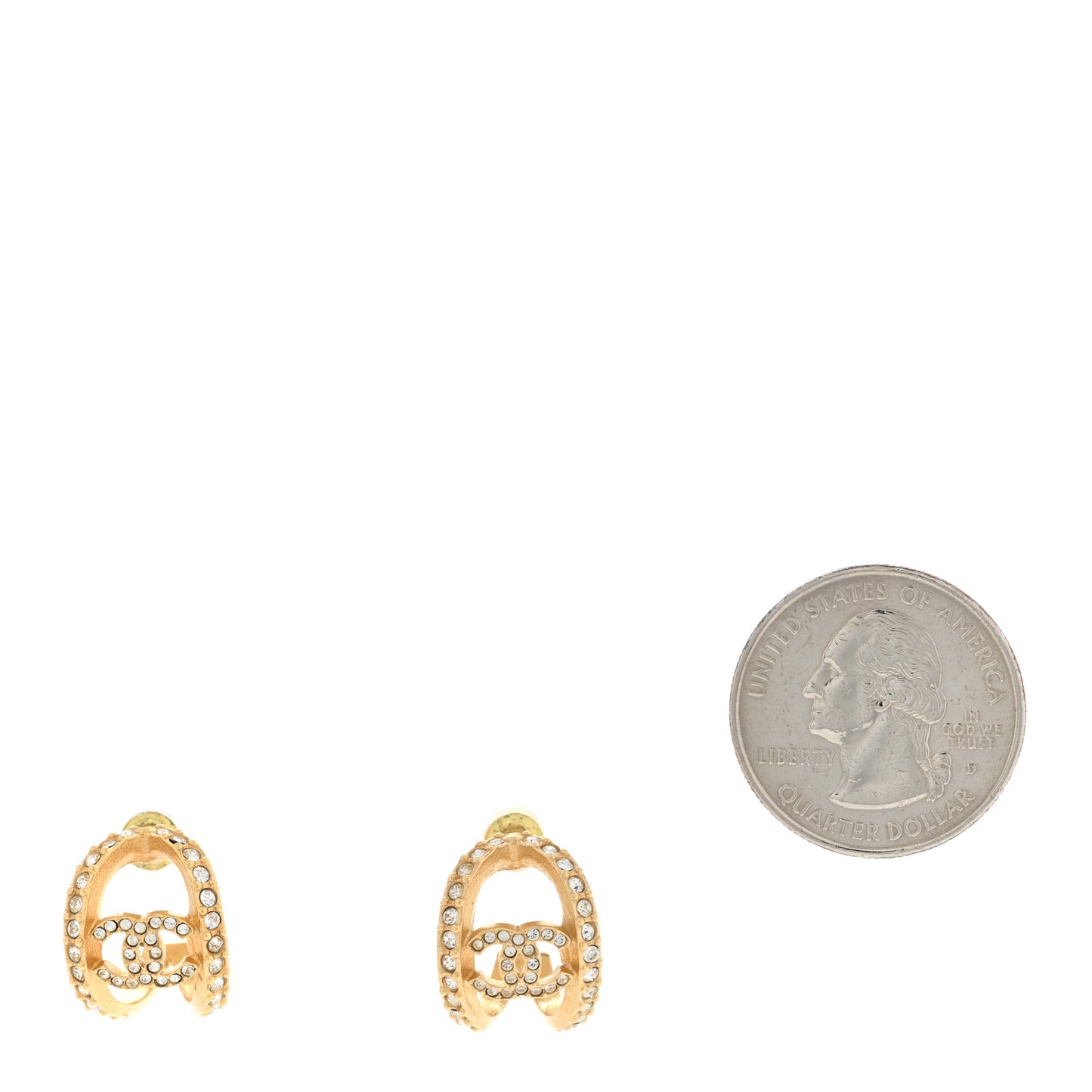 Crystal Strass CC Double Hoop Earrings Gold