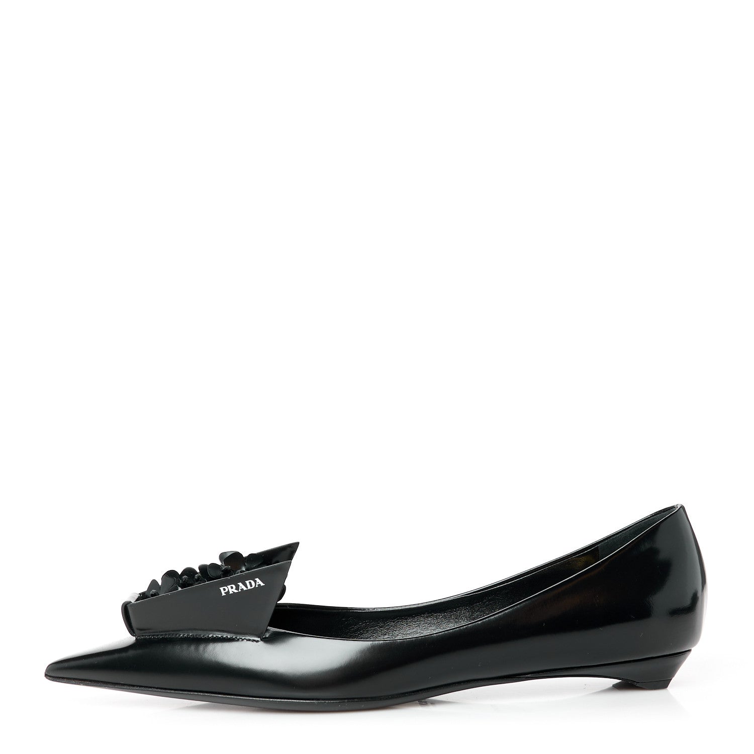Prada Spazzolato Floral Applique Ballerina Flats 37 Black 1 of 8
