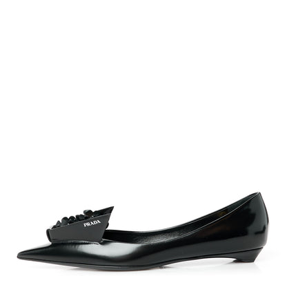 Prada Spazzolato Floral Applique Ballerina Flats 37 Black 1 of 8