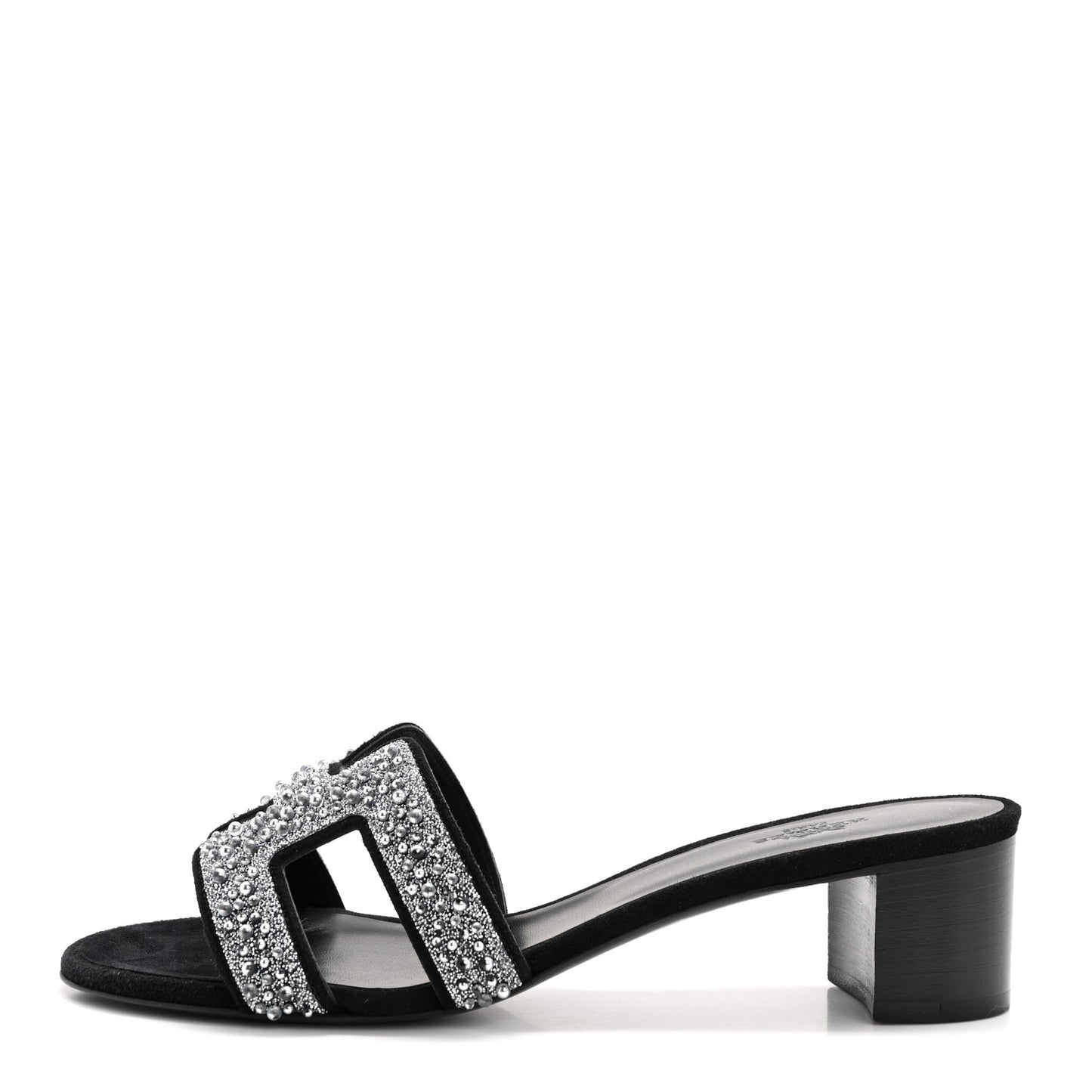 Suede Goatskin Crystal Oasis Sandals 38 Gris Argente Black