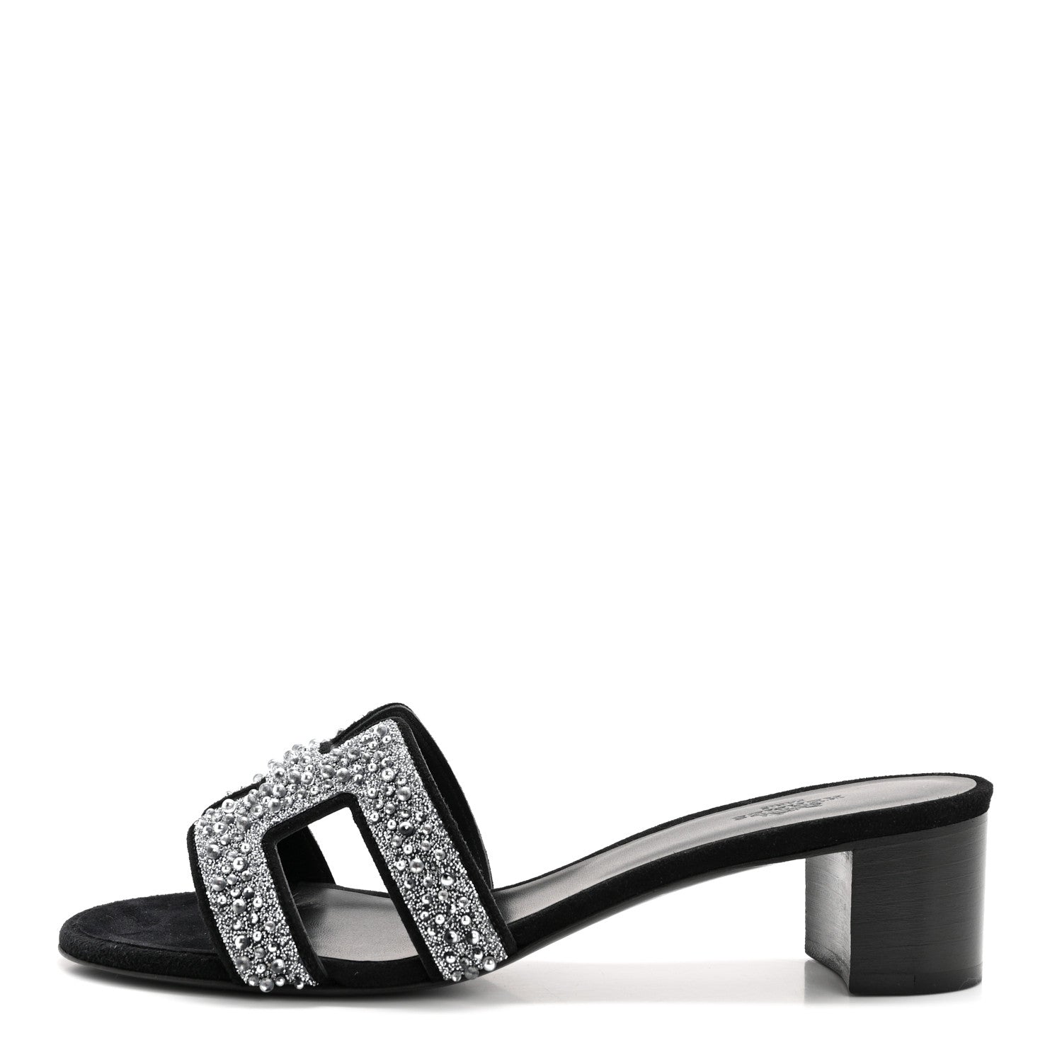Hermes Suede Goatskin Crystal Oasis Sandals 38 Gris Argente Black 1 of 7