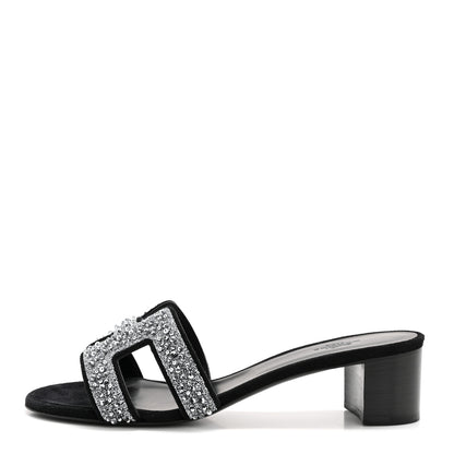 Hermes Suede Goatskin Crystal Oasis Sandals 38 Gris Argente Black 1 of 7