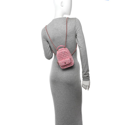 Chanel Tweed Quilted CC Mini Classic Backpack Pink 2 of 11