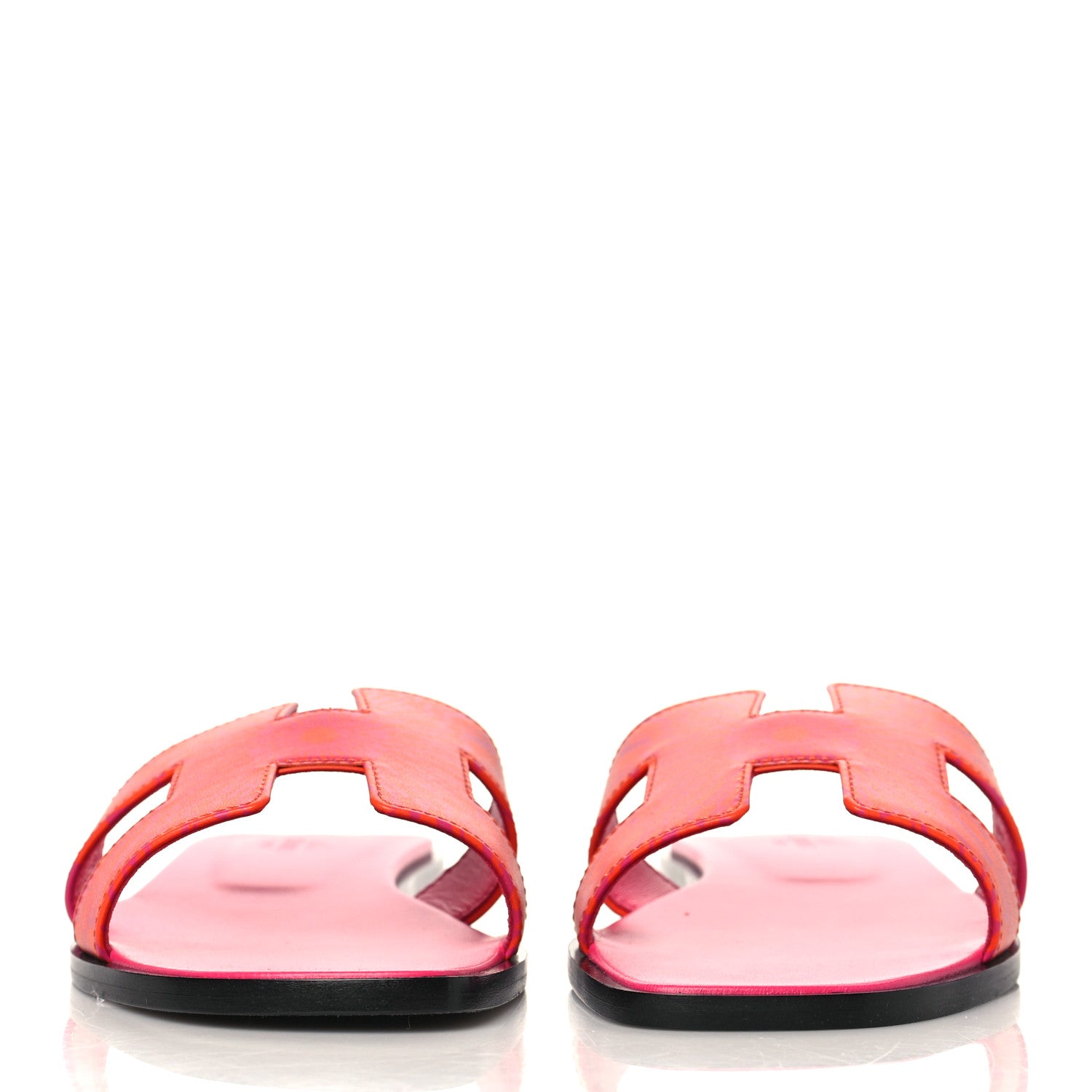 Hermes Calfskin Printed Op'H Oran Sandals 38 Orange Rose 3 of 8
