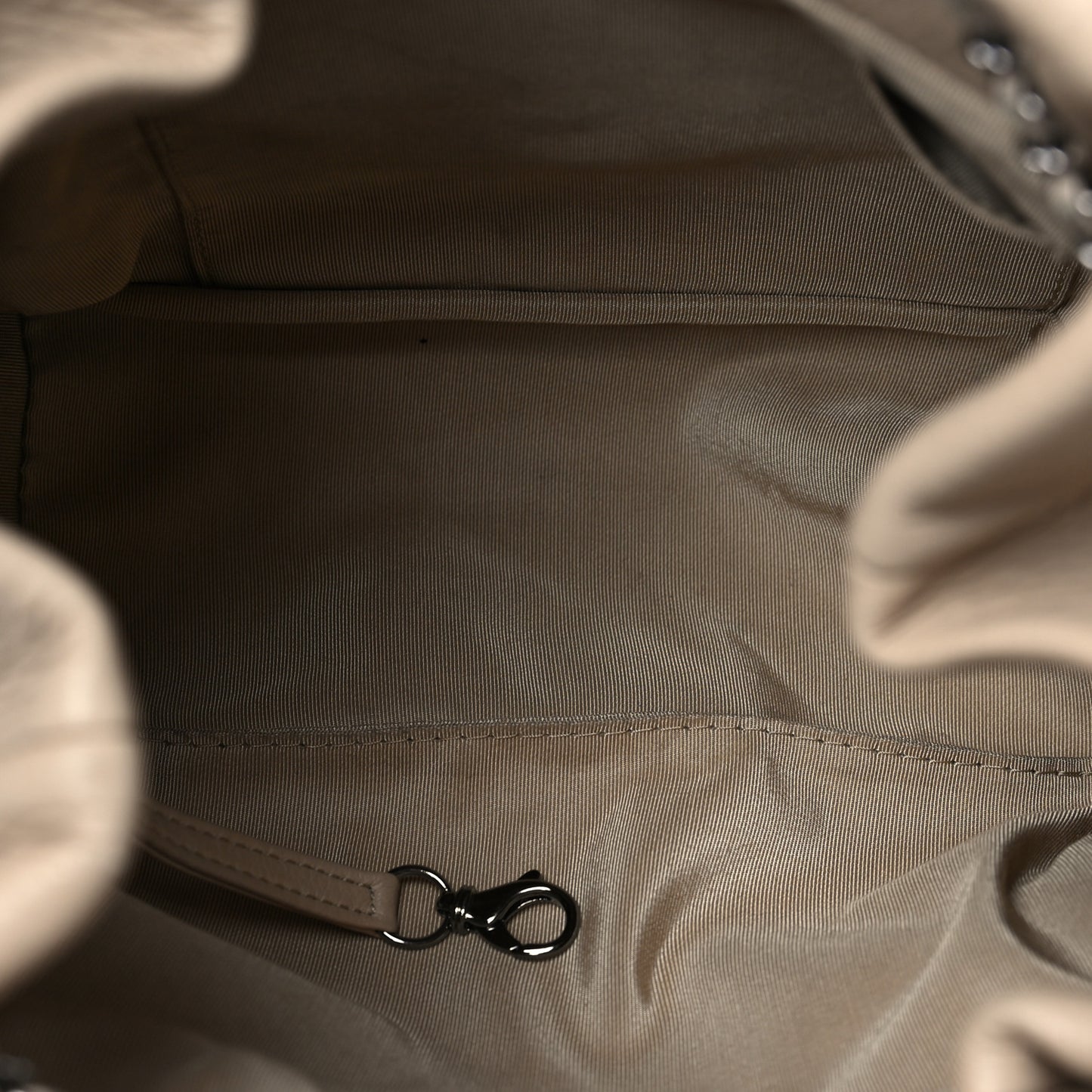 Deerskin Chevron Medium CC Chain Bucket Drawstring Bag Beige