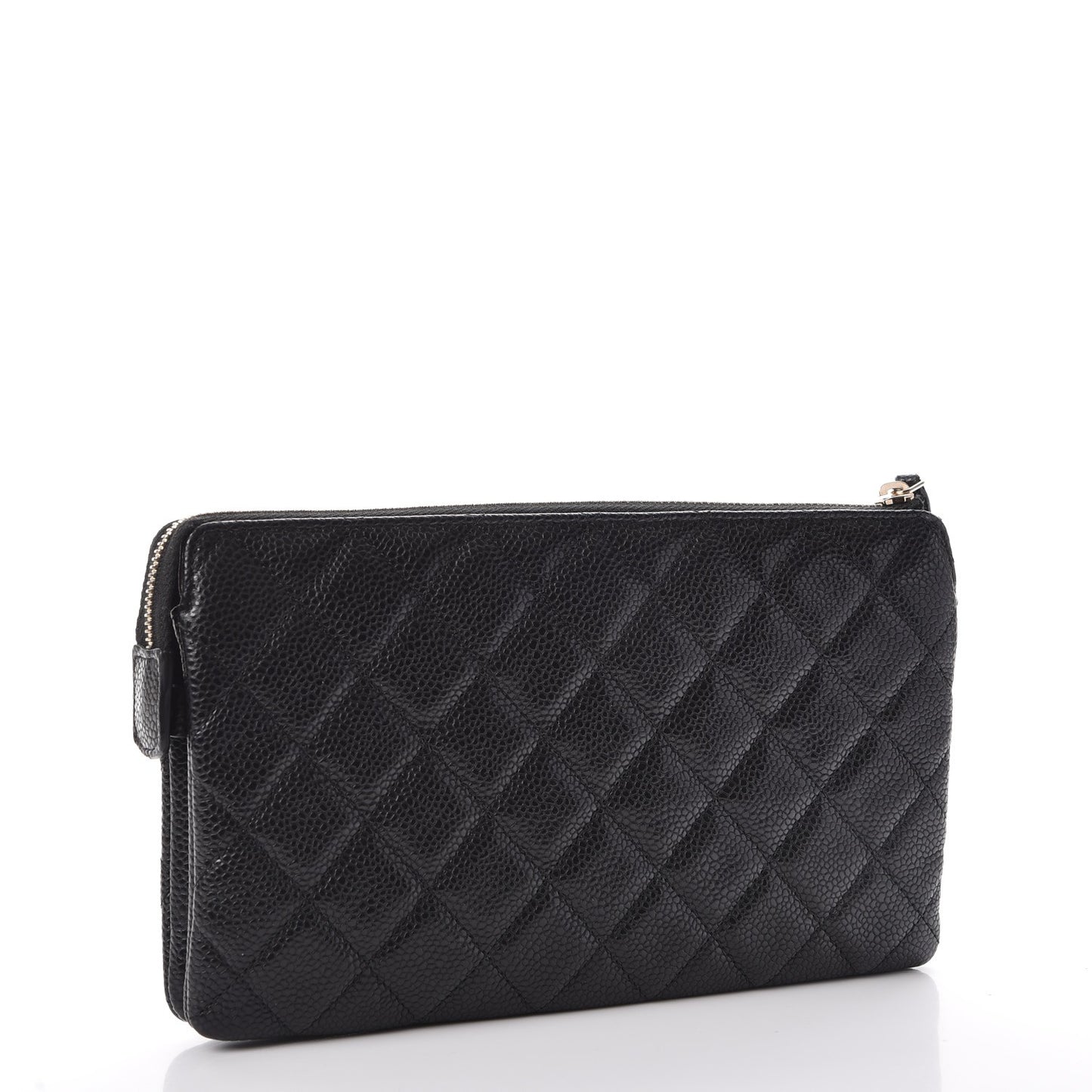Caviar Quilted Large Zipped Clutch Black