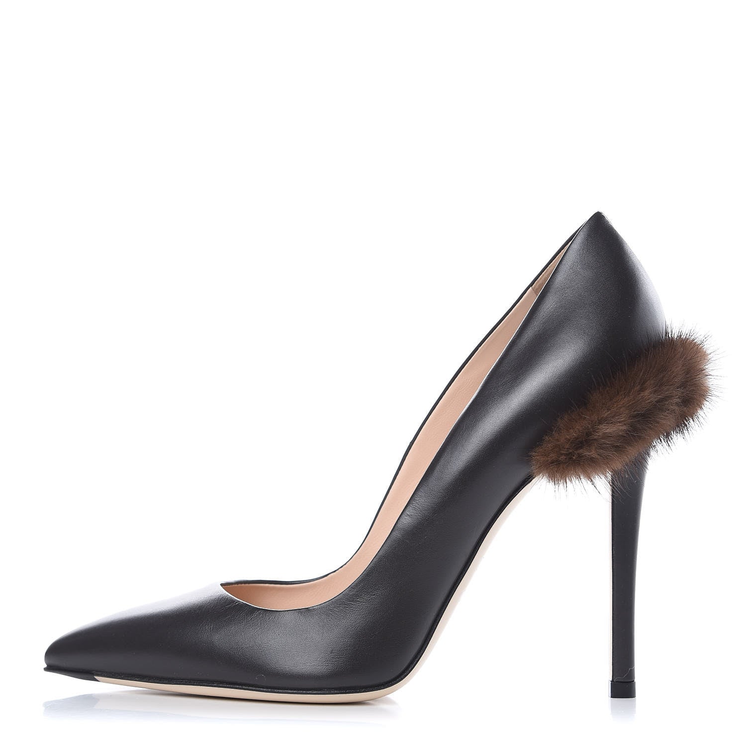 Fendi Calfskin Mink Fur Decollete Pumps 37 Ebano 1 of 11