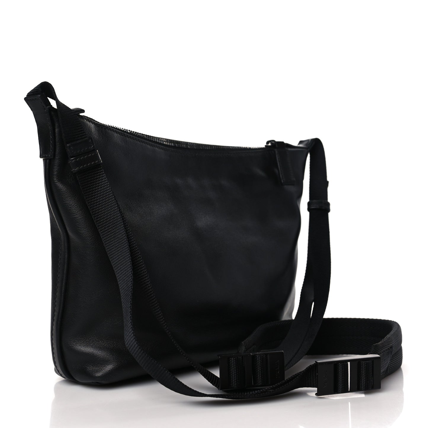 Calfskin Nylon Messenger Bag Black