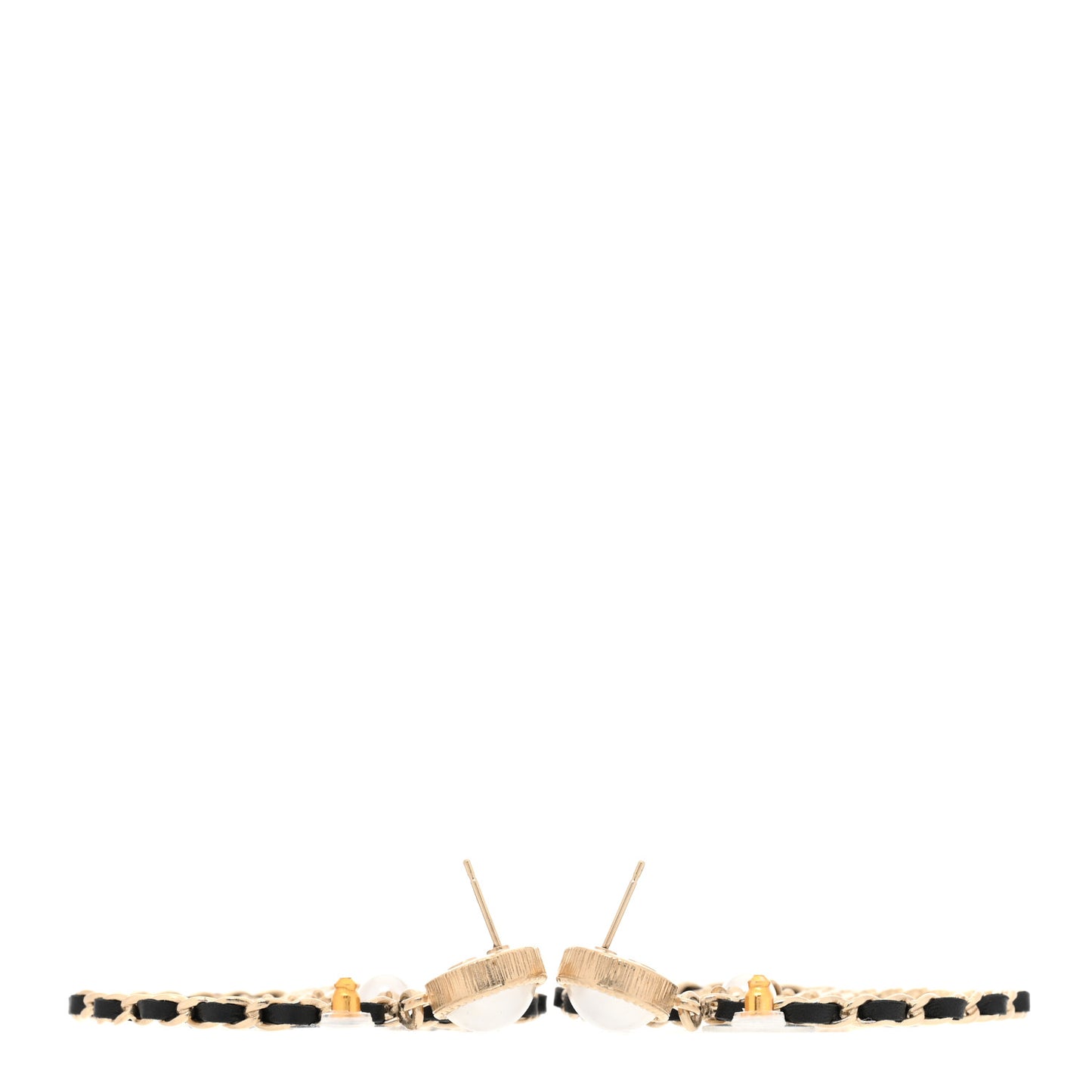 Lambskin Crystal Pearl CC Drop Earrings Gold Black