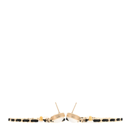 Chanel Lambskin Crystal Pearl CC Drop Earrings Gold Black 3 of 5