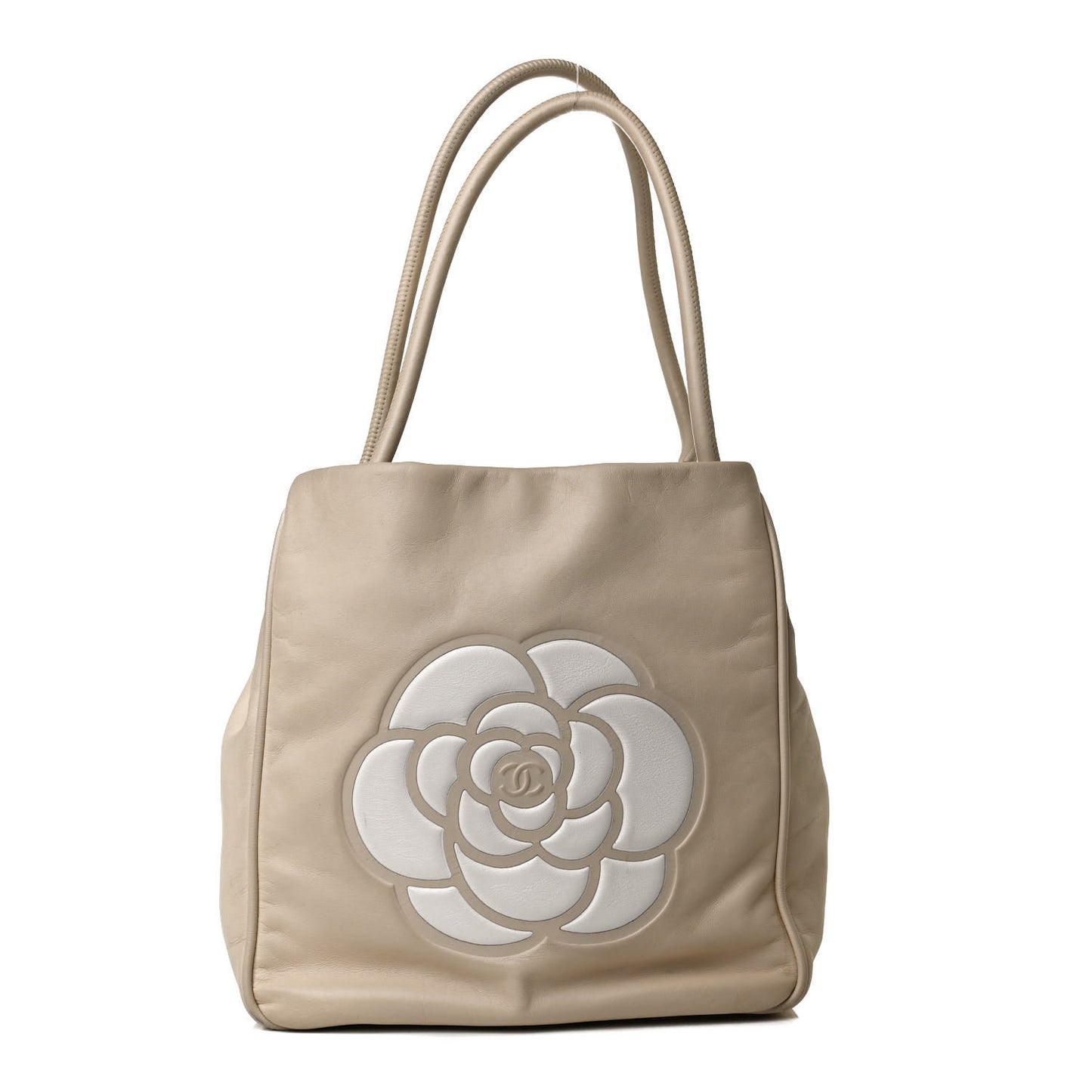 Lambskin Camellia Tote Beige