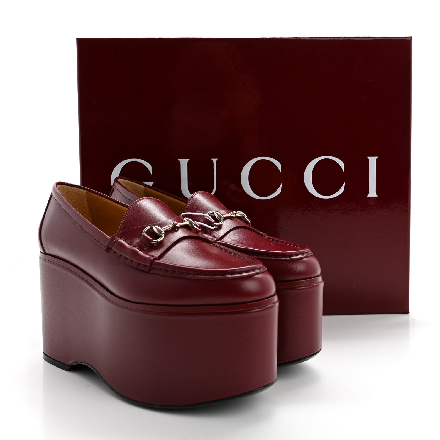 Gucci Ancora Calfskin Womens Horsebit Platform Loafers 36.5 Rosso 13 of 13