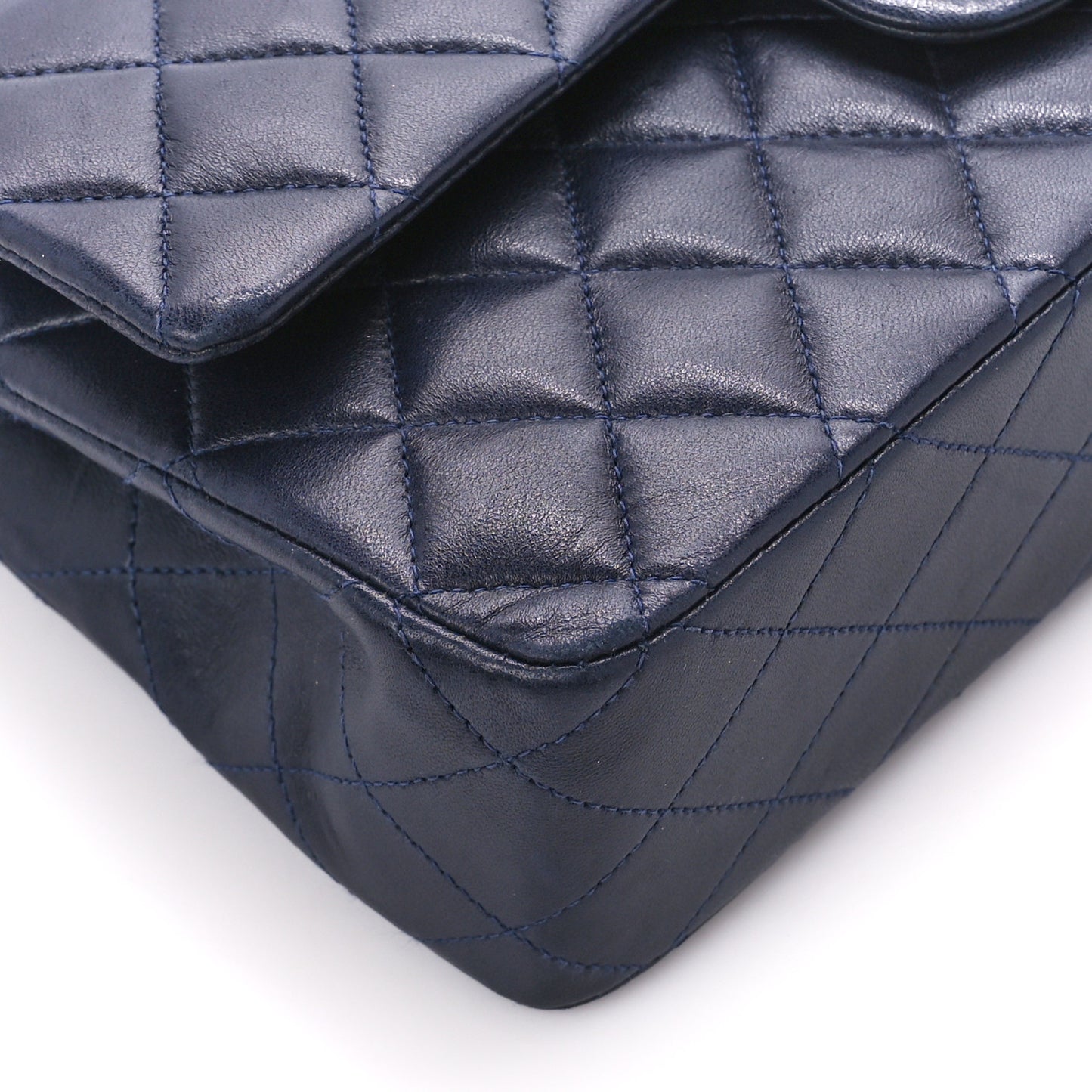 Lambskin Quilted Medium Double Flap Navy