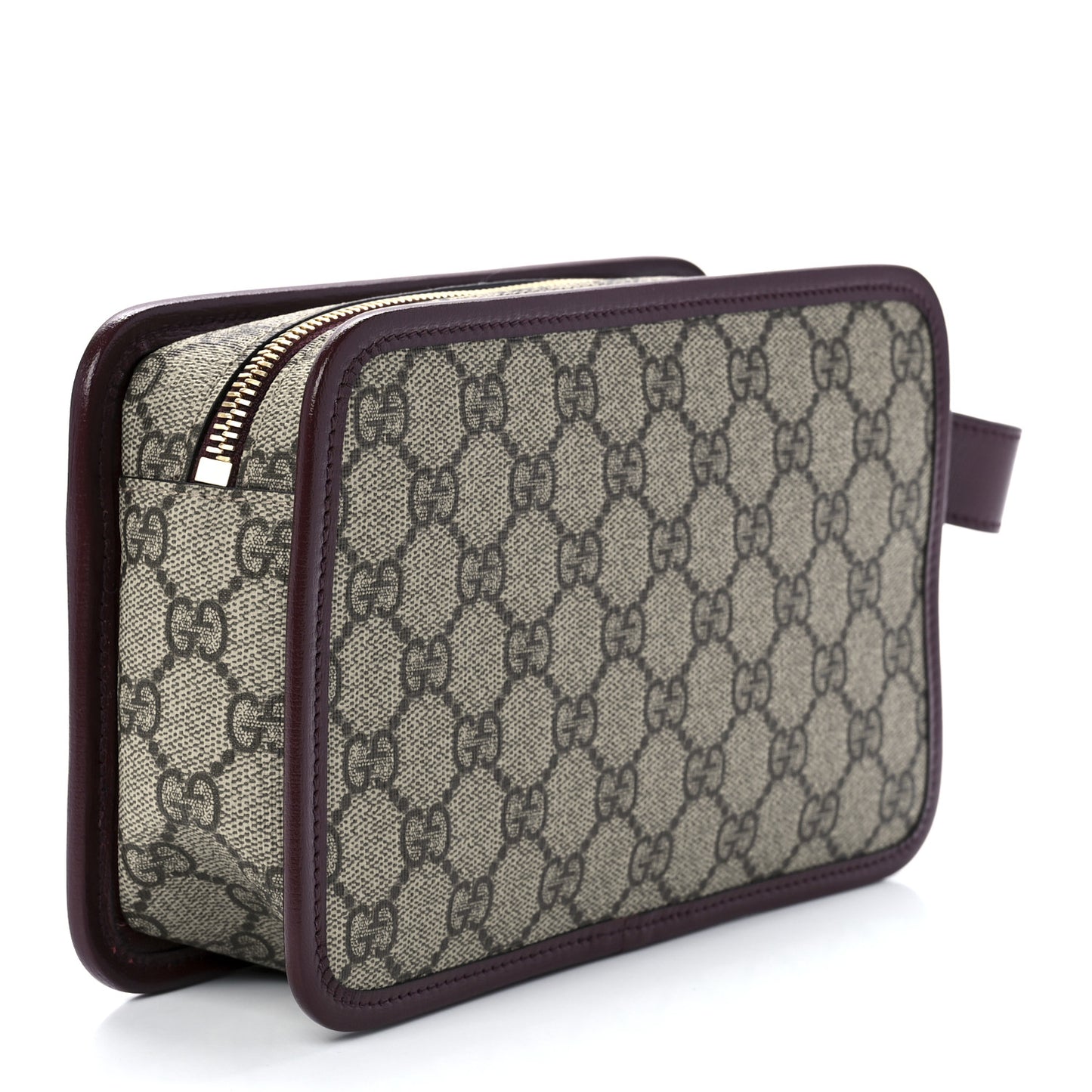 GG Supreme Monogram Textured Calfskin Retro Interlocking G Travel Pouch Beige Ebony Burgundy