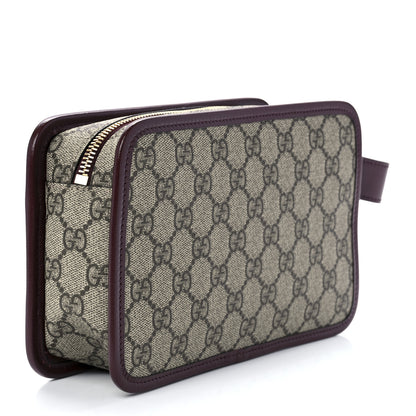 Gucci GG Supreme Monogram Textured Calfskin Retro Interlocking G Travel Pouch Beige Ebony Burgundy 2 of 11