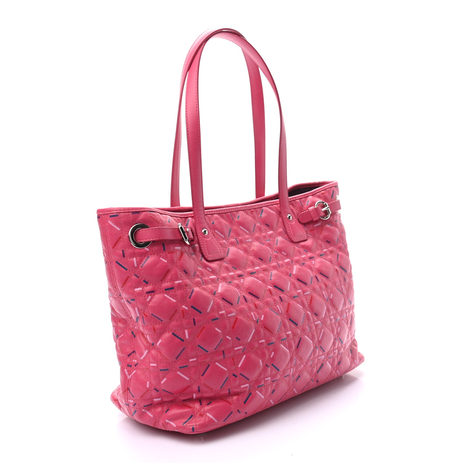 Christian Dior Coated Canvas Cannage Medium Panarea Tote Raspberry Multicolor 3 of 9