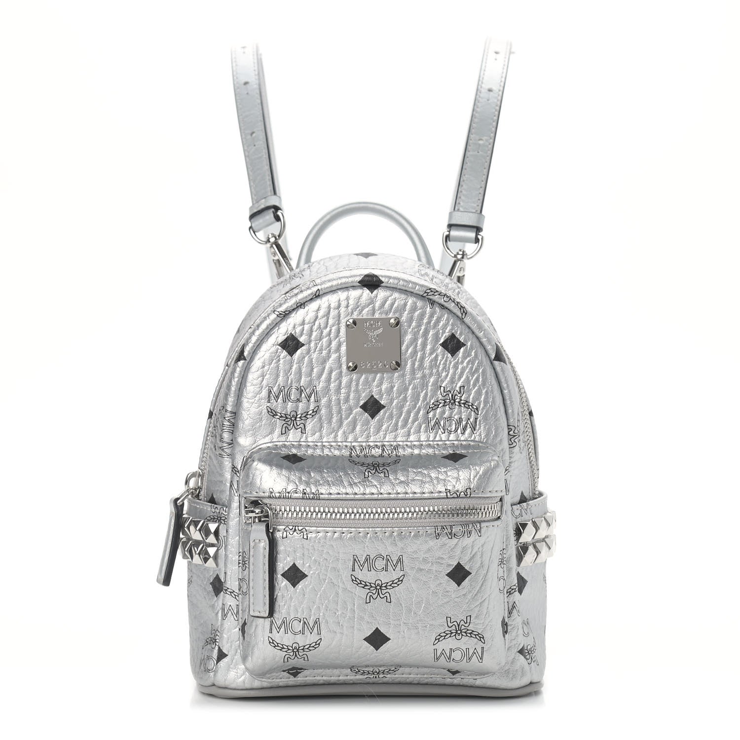 MCM Metallic Visetos Studded X-Mini Bebe Boo Backpack Silver 1 of 11