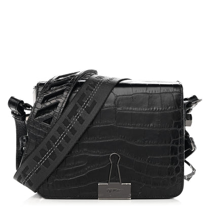 Off-White Calfskin Embossed Crocodile Binder Flap Bag Black 1 of 12