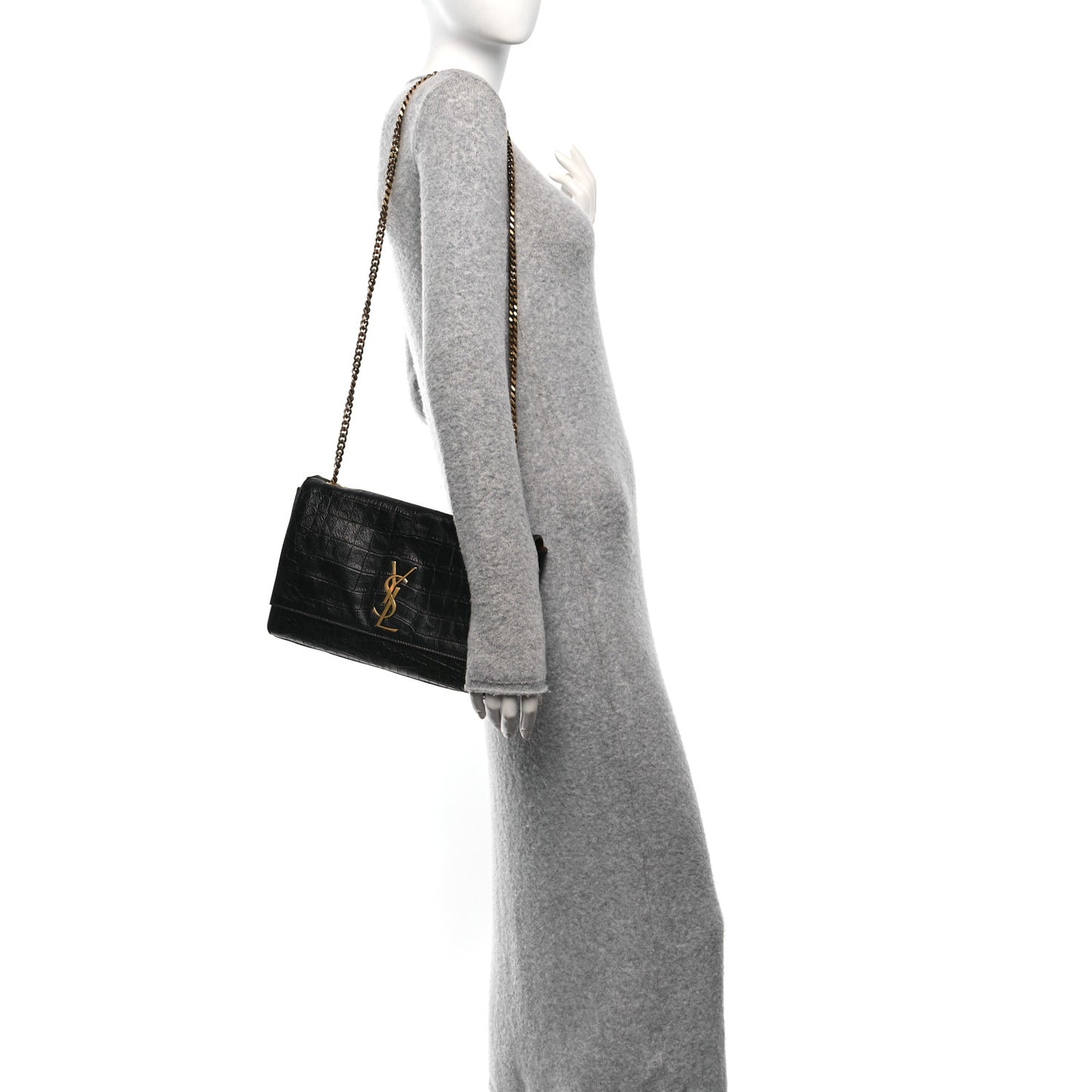 Calfskin Crocodile Embossed Suede Medium Reversible Monogram Kate Satchel Military Taupe