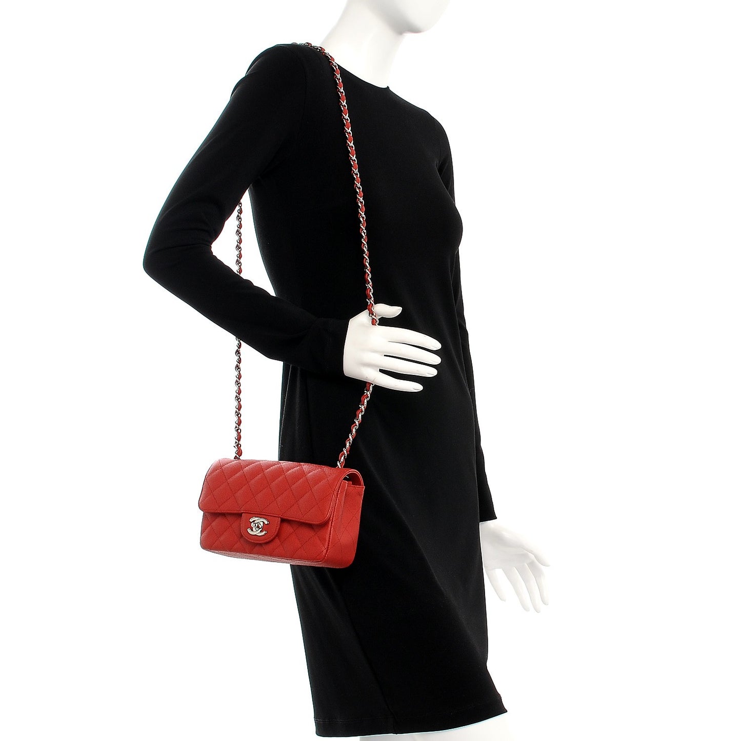 Caviar Quilted Mini Rectangular Flap Red
