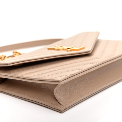 Saint Laurent Grain De Poudre Matelasse Chevron Monogram Envelope Chain Wallet Dark Beige 6 of 10